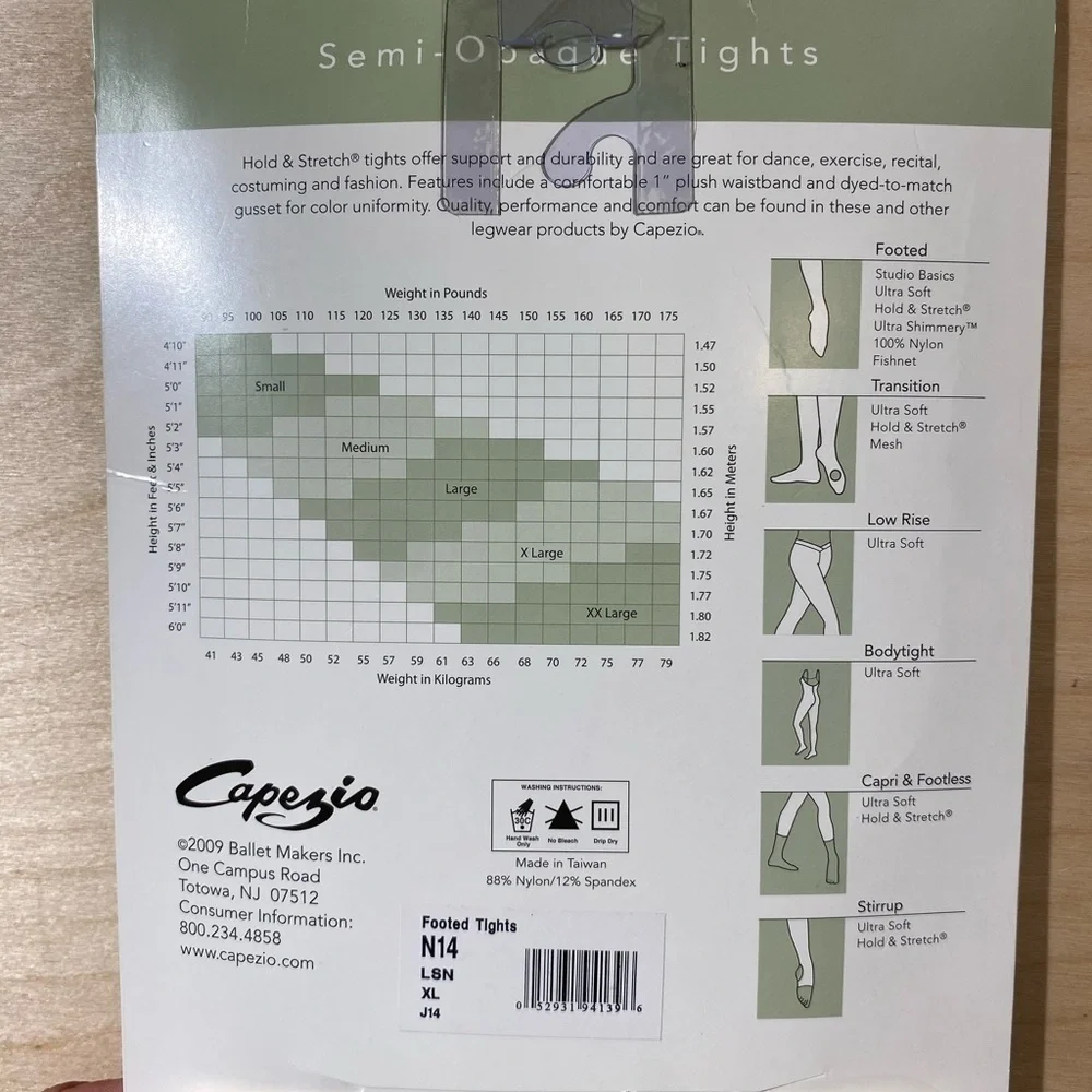 Capezio Hold & Stretch Footed Tights XL (MX)